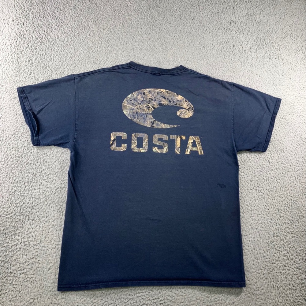 Costa Del Mar T Shirt Mens L Blue Gorpcore Camo Logo Distressed Fishing Tee